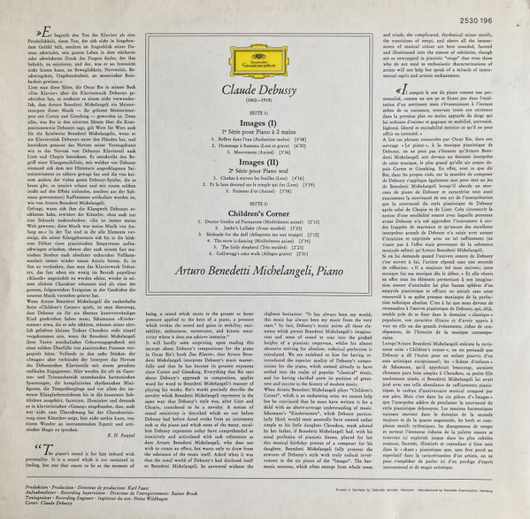 Cover zu Arturo Benedetti Michelangeli - Claude Debussy - Images I/II · Children's Corner | 1971 | Vinyl, LP, Stereo | Classical | Germany Schallplatten Ankauf
