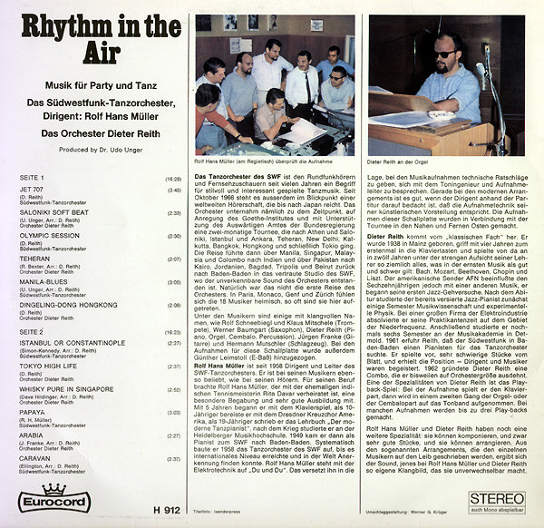 Cover zu Südwestfunk Tanzorchester / Orchester Dieter Reith - Rhythm In The Air | 1968 | Vinyl | Jazz | Germany