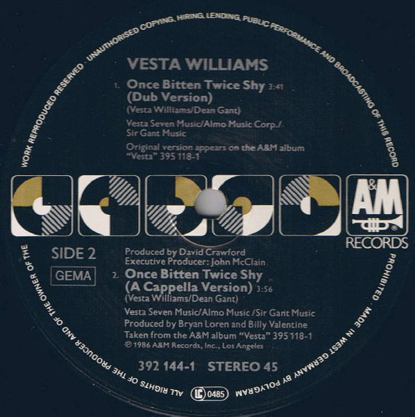 Cover zu Vesta Williams - Once Bitten Twice Shy | 1986 | Vinyl | Electronic, Funk / Soul | Germany Schallplatten Ankauf