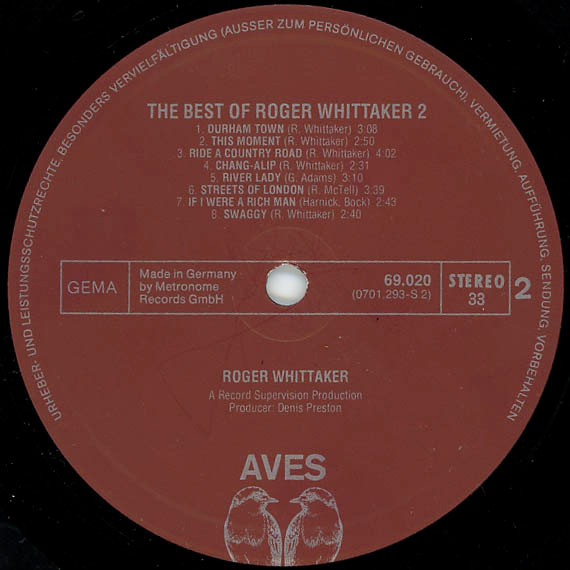 Cover zu Roger Whittaker - The Best Of Roger Whittaker 2 | 1976 | Vinyl | Rock, Pop, Folk, World, & Country | Germany Schallplatten Ankauf