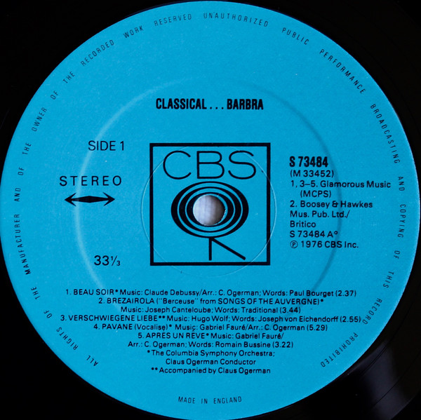 Cover zu Barbra Streisand - Classical ... Barbra | 1976 | Vinyl | Pop, Classical | UK