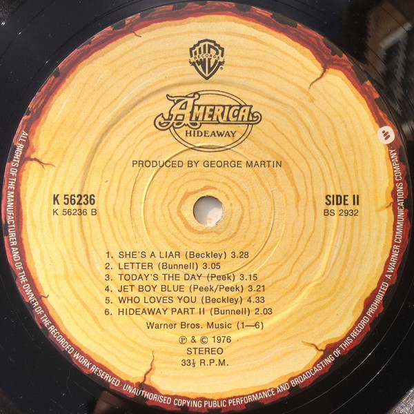 Cover zu America (2) - Hideaway | 1976 | Vinyl | Rock, Pop | UK Schallplatten Ankauf