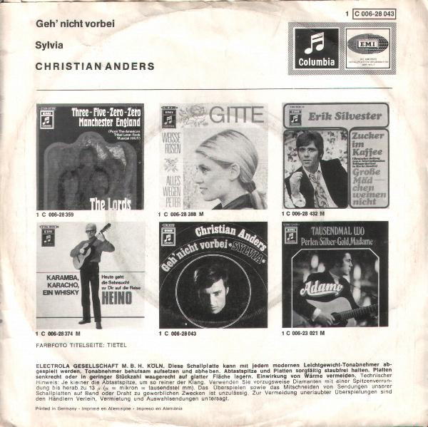 Cover zu Christian Anders - Geh' Nicht Vorbei / Sylvia | 1969 | Vinyl | Pop | Germany