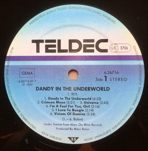 Cover zu T. Rex - Dandy In The Underworld | 1988 | Vinyl | Rock | Germany