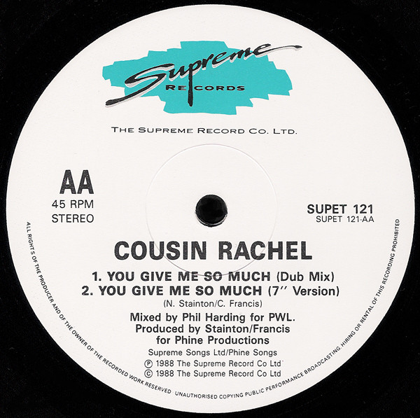 Cover zu Cousin Rachel - You Give Me So Much | 1988 | Vinyl | Electronic | UK