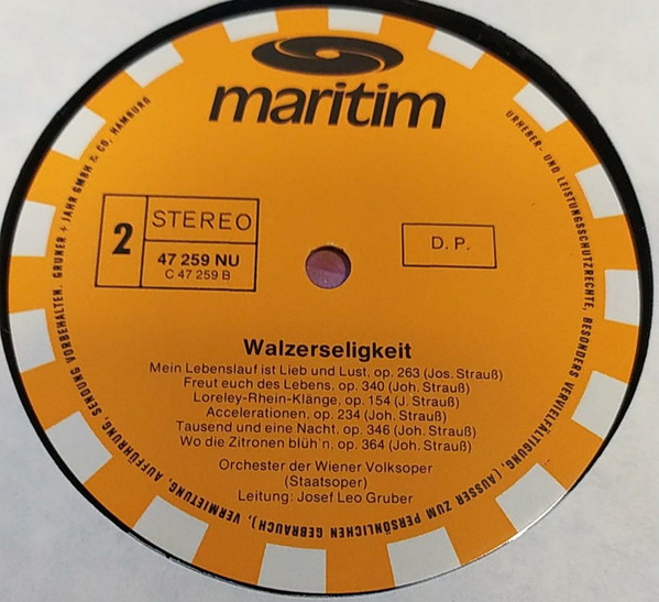 Cover zu Wiener Volksopernorchester Leitung: Josef Leo Gruber - Walzerseligkeit | 1973 | Vinyl | Classical | Germany Schallplatten Ankauf