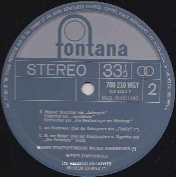 Cover zu Wiener Staatsopernchor - Wiener Kammerchor - Wiener Symphoniker - Heinrich Hollreiser - Wilhelm Loibner - Opernchöre | Vinyl | Classical | Germany Schallplatten Ankauf