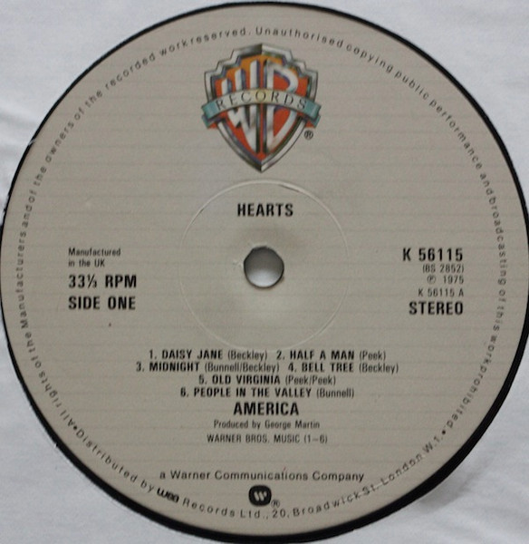 Cover zu America (2) - Hearts | Vinyl | Rock, Pop | UK Schallplatten Ankauf