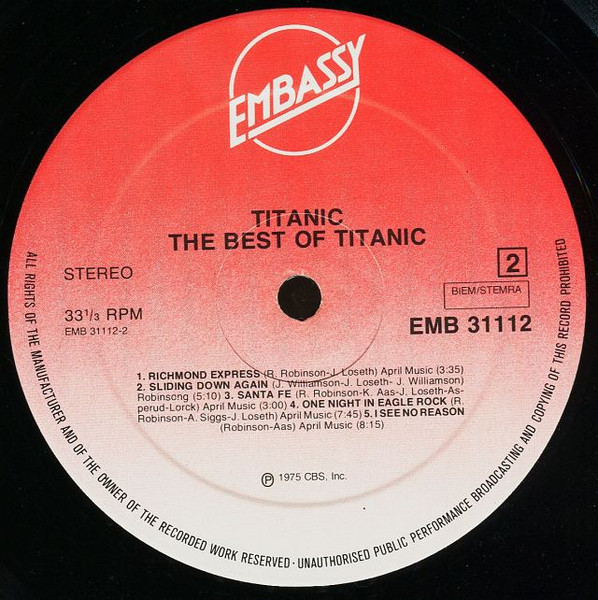 Cover zu Titanic (3) - The Best Of Titanic | Vinyl, LP, Stereo, Reissue, Compilation | Rock, Funk / Soul | Europe Schallplatten Ankauf