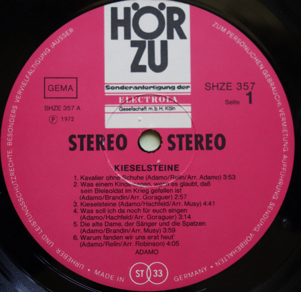 Cover zu Adamo - Kieselsteine | 1972 | Vinyl | Pop | Germany
