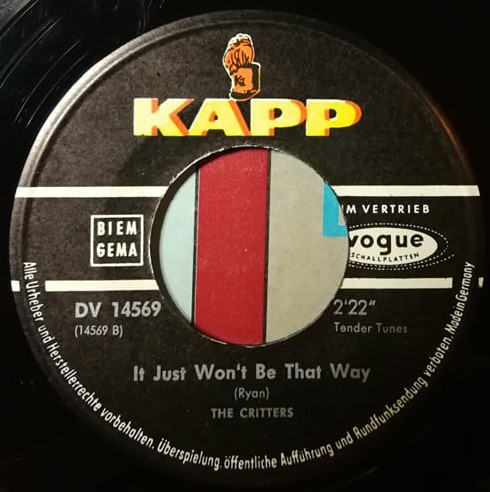 Cover zu The Critters - Mr. Dieingly Sad / It Just Won't Be That Way | 1966 | Vinyl | Rock | Germany Schallplatten Ankauf