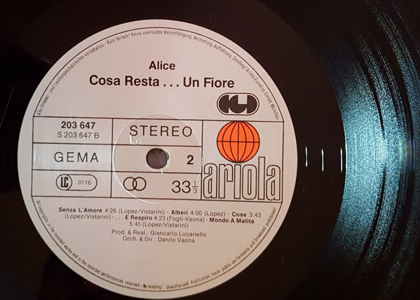 Cover zu Alice (4) - Cosa Resta....Un Fiore | 1978 | Vinyl | Pop | Germany Schallplatten Ankauf