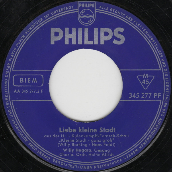 Cover zu Willy Hagara - Pepe / Liebe Kleine Stadt | 1961 | Vinyl | Pop, Stage & Screen | Germany