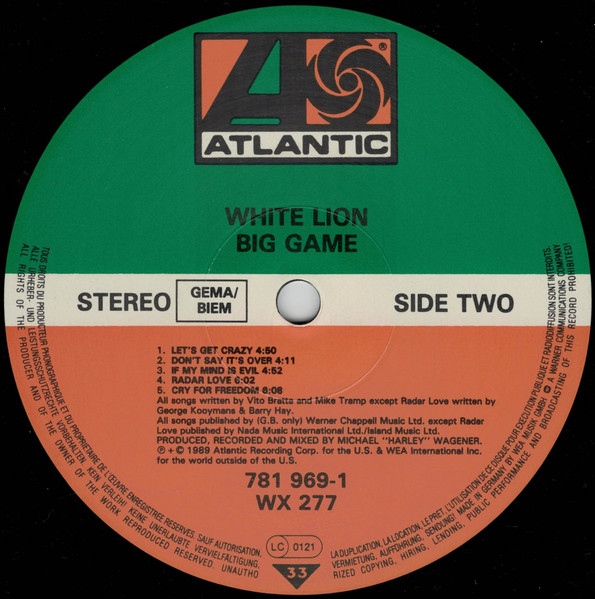 Cover zu White Lion - Big Game | 1989 | Vinyl | Rock | Europe
