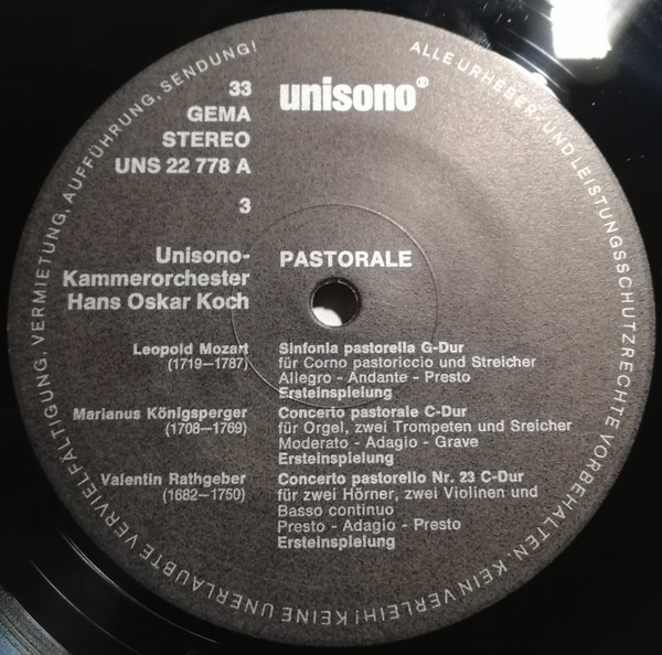 Cover zu Wilhelm Krumbach, Karl Metzker, Unisono-Kammerorchester Leitung Hans Oskar Koch - Pastorale (Hirten- Und Schäfermusik Deutscher Komponisten) | Vinyl | Classical | Germany