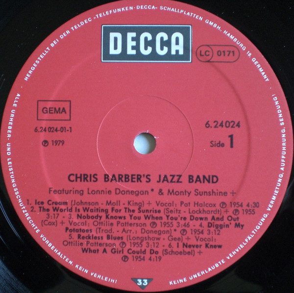 Cover zu Chris Barber's Jazz Band Featuring Lonnie Donegan & Monty Sunshine - Chris Barber's Jazzband Featuring Lonnie Donegan & Monty Sunshine | 1979 | Vinyl | Jazz, Blues | Germany