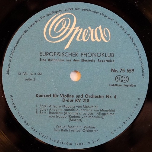 Cover zu Yehudi Menuhin, Bath Festival Orchestra - Yehudin Menuhin Spielt Mozart (Violinkonzerte Nr.3 G-Dur KV 216 Und Nr.4 D-Dur KV 218) | Vinyl | Classical | Germany