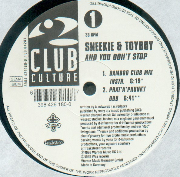 Cover zu Sneekie & Toyboy - And You Don't Stop | 1998 | Vinyl | Electronic, Hip Hop | Germany