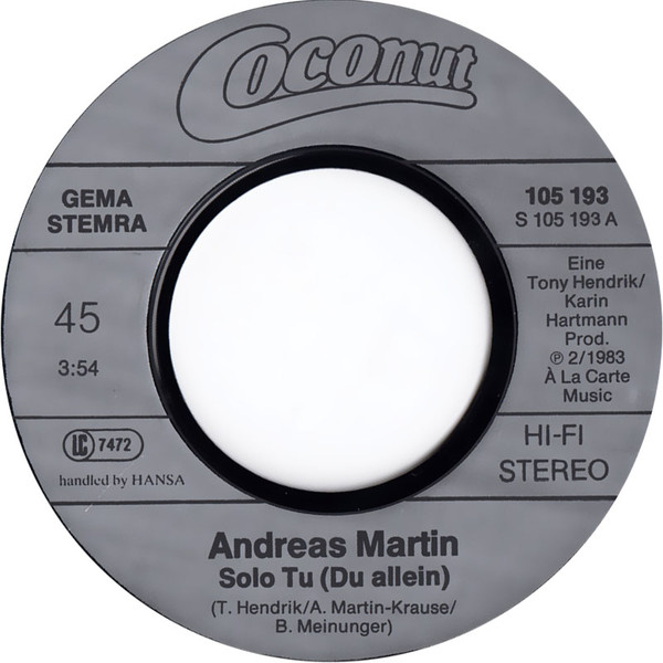 Cover zu Andreas Martin (2) - Solo Tu (Du Allein) | 1983 | Vinyl | Pop | Germany