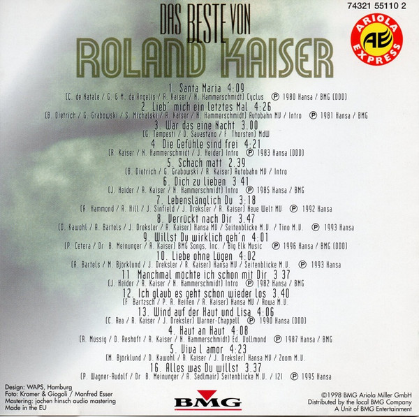 Cover zu Roland Kaiser - Uwe Hübner Präsentiert: Das Beste Von Roland Kaiser | 1998 | Vinyl | Pop | Europe