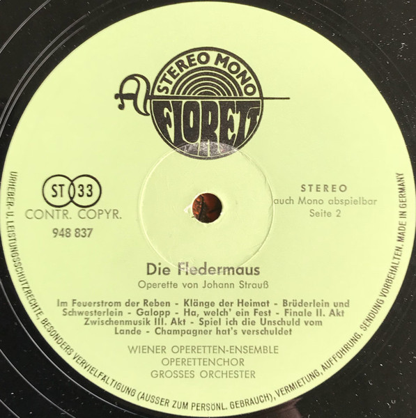 Cover zu Wiener Operetten-Ensemble - Die Fledermaus - Johann Strauss | Vinyl | Classical | Germany Schallplatten Ankauf