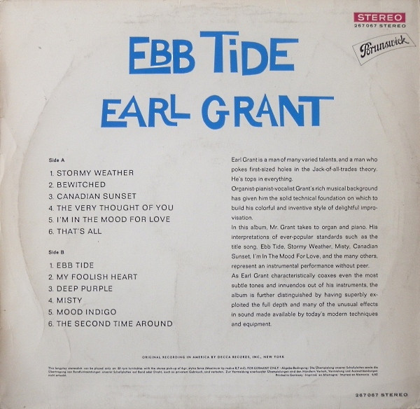 Cover zu Earl Grant - Ebb Tide And Other Instrumental Favorites | 1961 | Vinyl | Jazz | Germany