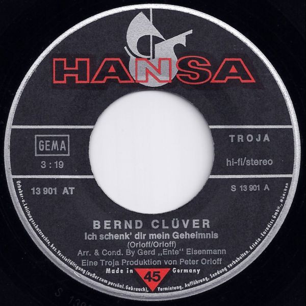 Cover zu Bernd Clüver - Ich Schenk' Dir Mein Geheimnis | 1975 | Vinyl | Pop | Germany Schallplatten Ankauf