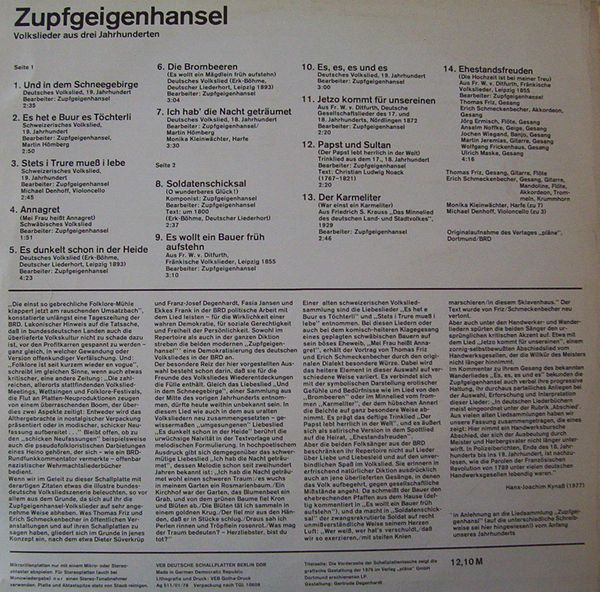 Cover zu Zupfgeigenhansel - Volkslieder Aus Drei Jahrhunderten | 1978 | Vinyl | Folk, World, & Country | German Democratic Republic (GDR) Schallplatten Ankauf