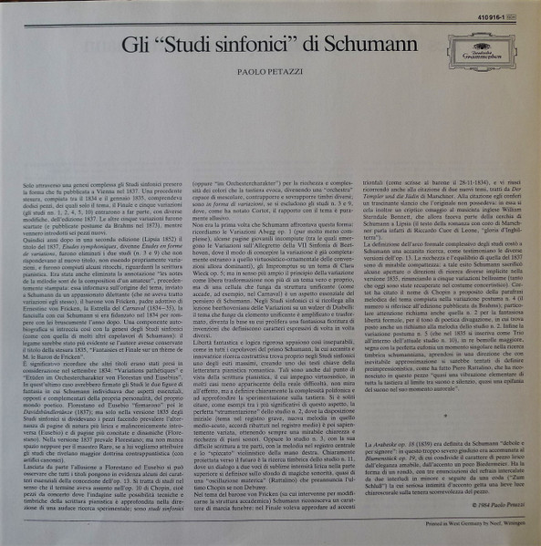 Cover zu Robert Schumann, Maurizio Pollini - Symphonische Etüden • Arabeske | 1984 | Vinyl | Classical | Germany