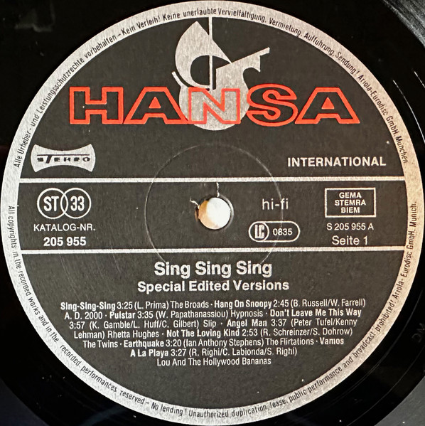 Cover zu Various - Sing Sing Sing | 1983 | Vinyl | Electronic, Pop | Germany Schallplatten Ankauf
