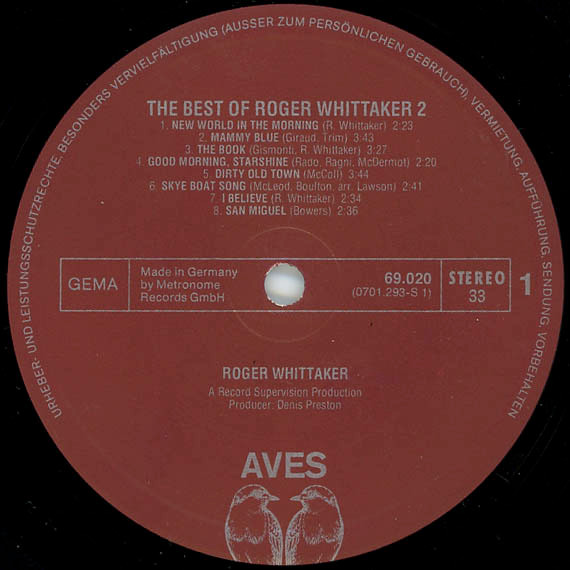 Cover zu Roger Whittaker - The Best Of Roger Whittaker 2 | 1976 | Vinyl | Rock, Pop, Folk, World, & Country | Germany