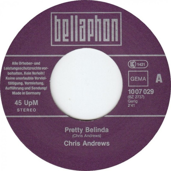 Cover zu Chris Andrews (3) - Pretty Belinda / Carol Ok | 1980 | Vinyl | Pop | Germany