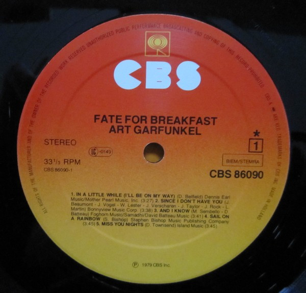 Cover zu Art Garfunkel - Fate For Breakfast | 1979 | Vinyl | Rock, Pop | Europe