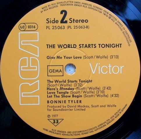 Cover zu Bonnie Tyler - The World Starts Tonight | 1977 | Vinyl | Rock | Germany