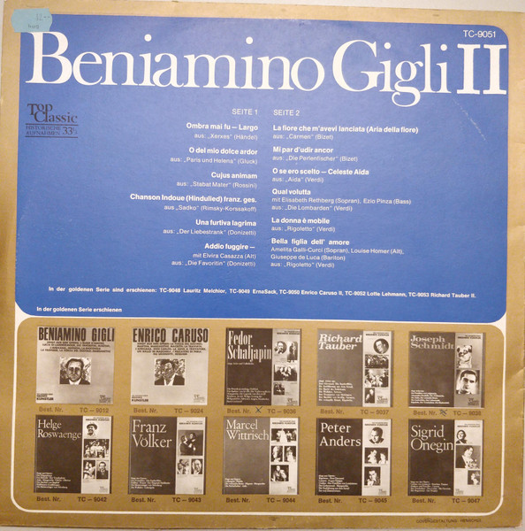 Cover zu Beniamino Gigli - Vol. 2 | 1969 | Vinyl | Classical | Germany