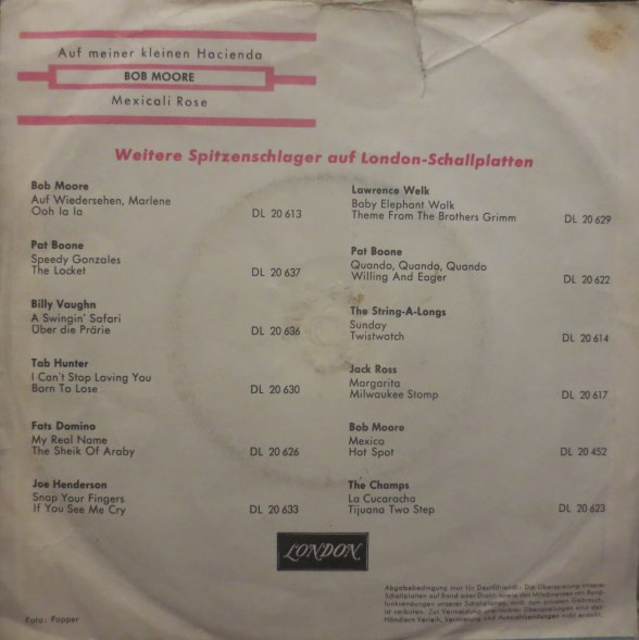 Cover zu Bob Moore And His Orchestra - Auf Meiner Kleinen Hacienda / Mexicali Rose | 1962 | Vinyl | Jazz | Germany Schallplatten Ankauf