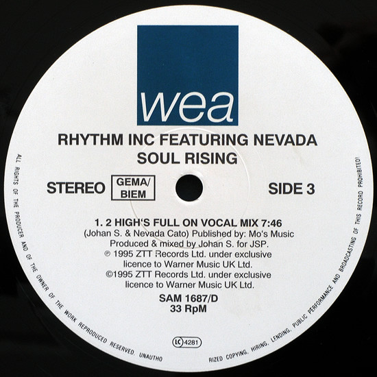 Cover zu Rhythm Inc. Featuring Nevada (16) - Soul Rising | 1995 | Vinyl | Electronic | Germany Schallplatten Ankauf
