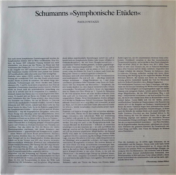 Cover zu Robert Schumann, Maurizio Pollini - Symphonische Etüden • Arabeske | 1984 | Vinyl | Classical | Germany