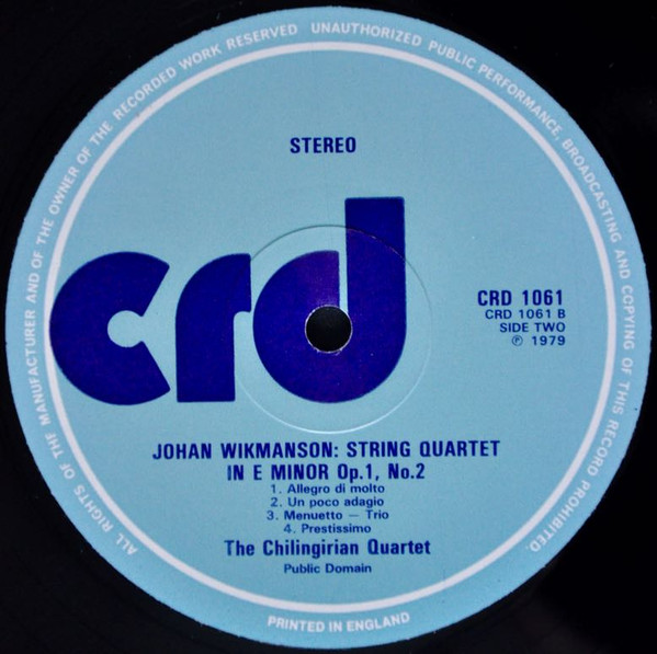 Cover zu Franz Berwald, Johan Wikmanson, Chilingirian String Quartet - String Quartet in G-Minor / E-Minor | 1979 | Vinyl, LP, Stereo | Classical | UK