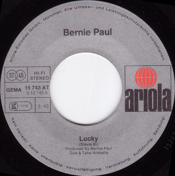 Cover zu Bernie Paul - Lucky | 1978 | Vinyl | Pop | Germany Schallplatten Ankauf