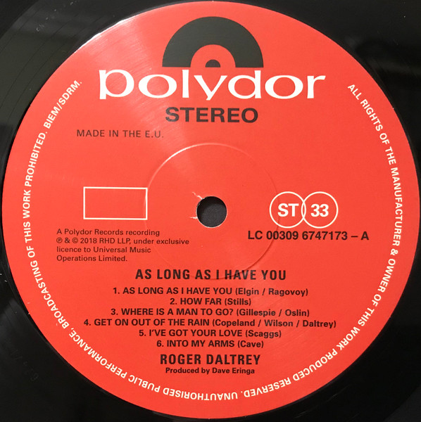 Cover zu Roger Daltrey - As Long As I Have You | 2018 | Vinyl | Rock | Europe