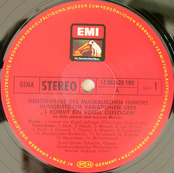 Cover zu Siegfried Ochs / Karl Hermann Pillney ; Ernst-Günther Scherzer, Nordwestdeutsche Philharmonie, Werner Andreas Albert - 's Kommt Ein Vogel Geflogen / Eskapaden Eines Gassenhauers Schallplatten Ankauf