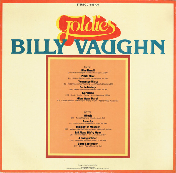 Cover zu Billy Vaughn - Goldies | 1976 | Vinyl | Jazz, Pop | Germany Schallplatten Ankauf