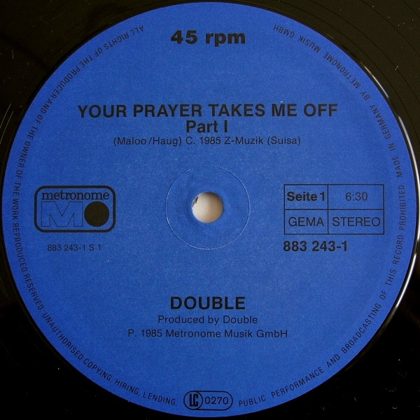 Cover zu Double - Your Prayer Takes Me Off / The Captain Of Her Heart | 1985 | Vinyl | Electronic, Jazz | Germany