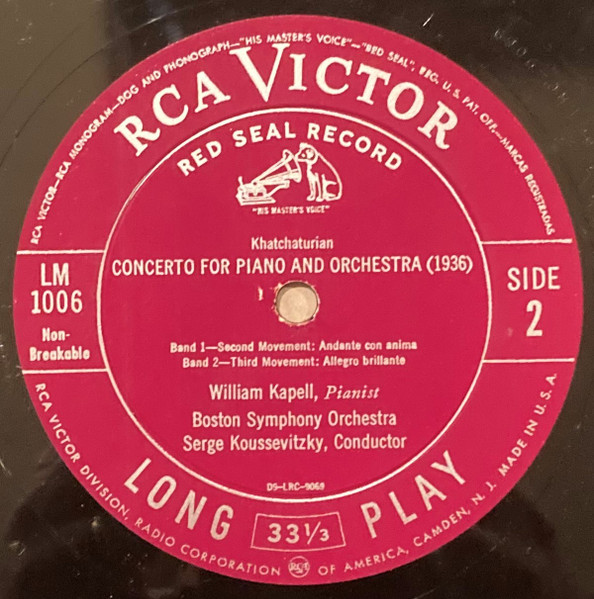 Cover zu Aram Khatchaturian - William Kapell, Boston Symphony Orchestra, Serge Koussevitzky - Concerto For Piano And Orchestra | 1950 | Vinyl | Classical | US