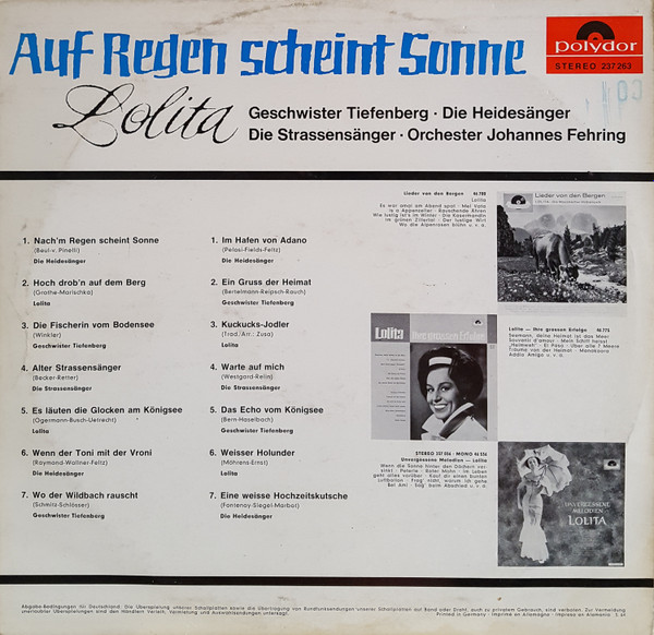 Cover zu Various - Auf Regen Scheint Sonne | 1964 | Vinyl | Folk, World, & Country | Germany Schallplatten Ankauf