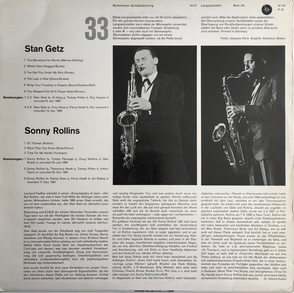 Cover zu Stan Getz / Sonny Rollins - Stan Getz - Sonny Rollins | 1963 | Vinyl | Jazz | Germany Schallplatten Ankauf