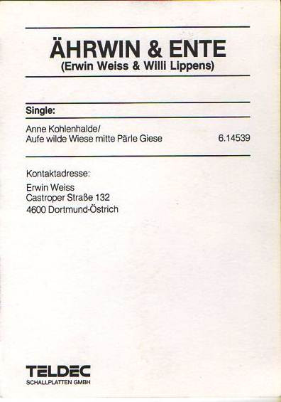 Cover zu Ährwin & Ente - Anne Kohlenhalde | 1986 | Vinyl | Pop | Germany
