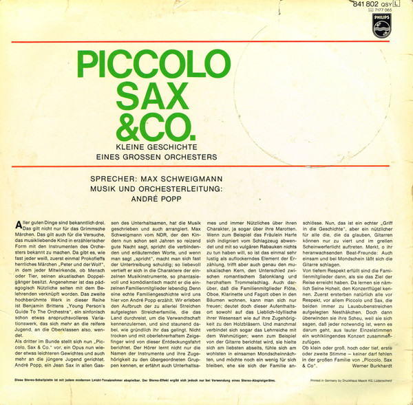 Cover zu André Popp - Piccolo Sax & Co (Kleine Geschichte Eines Großen Orchesters) | Vinyl | Children's | Germany
