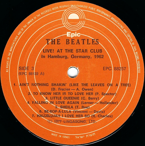 Cover zu The Beatles - Live! At The Star Club In Hamburg, Germany; 1962 | 1977 | Vinyl | Rock, Blues, Pop | Israel